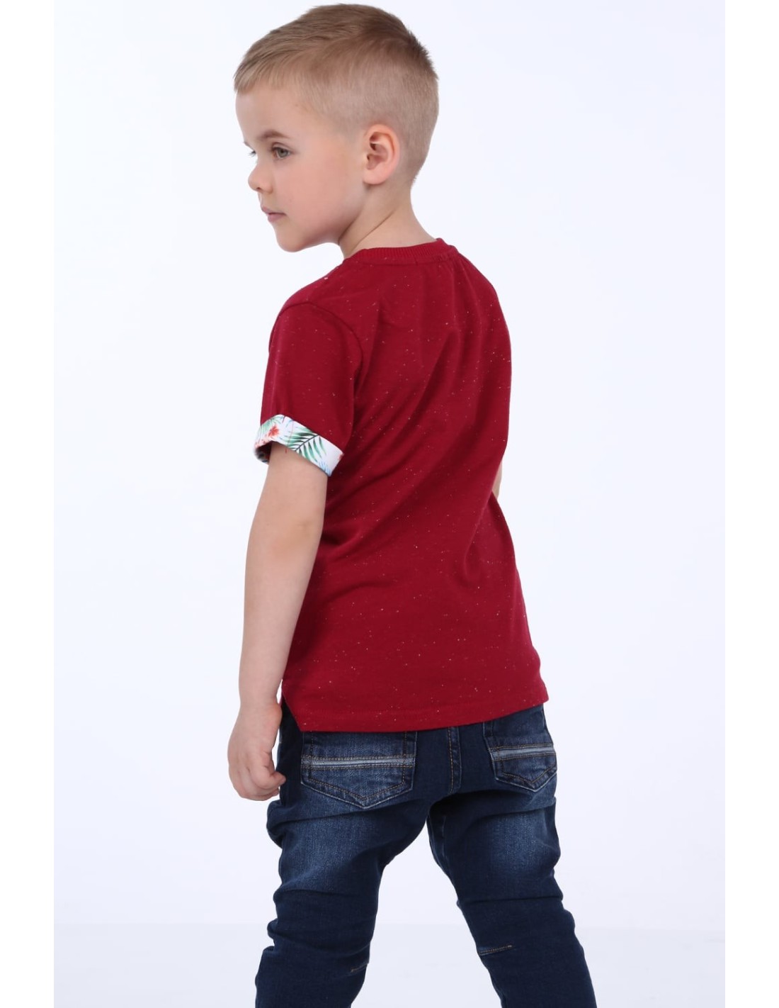 Jungen-T-Shirt mit Tasche, Burgunderrot NDZ4477 – Online-Shop – Boutique